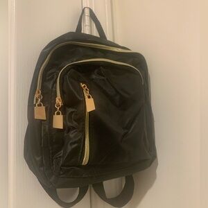 Mini Backpack Black Nylon Adjustable Straps Double Zip Golden Zipper Lock NEW